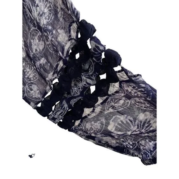 Lucky Brand Women's Size Small Estelle Printed Top Boho Sheer Trim Mid Sleeve - Picture 6 of 11